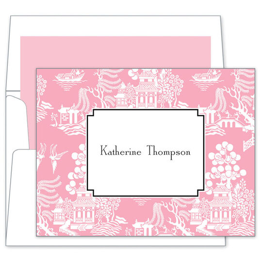 Pink Chinoiserie Foldover Note Cards